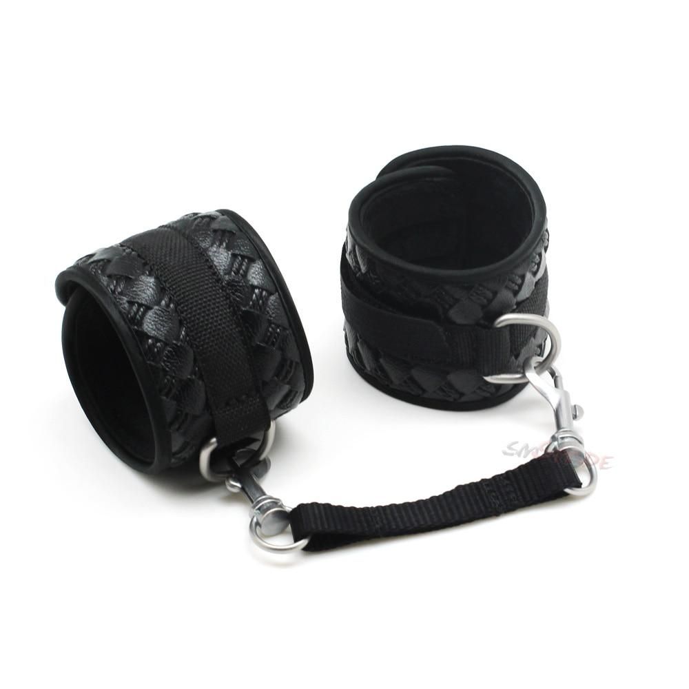 House Of Dasein Black Faux Leather Handcuff Bdsm Restraints - Black