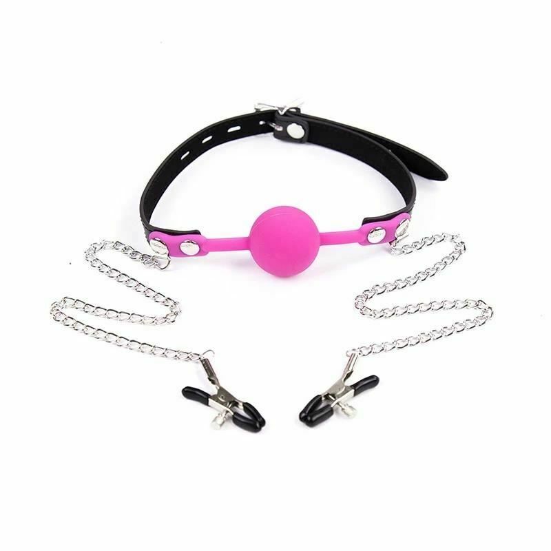House Of Dasein Pink Ball Gag With Nipple Clamps Mouth Bondage Fetish Bdsm Restraints - Pink Main image