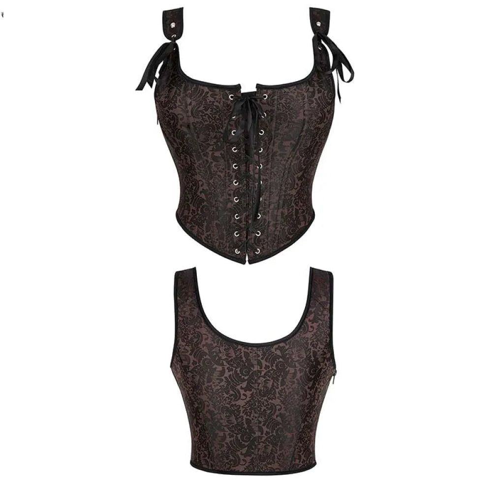 House Of Dasein Steampunk Retro Bustier Strap Vest Tank Top Coffee Corset 4Xl - S