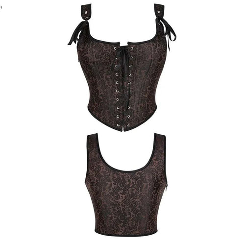 House Of Dasein Steampunk Retro Bustier Strap Vest Tank Top Coffee Corset 4Xl - S