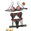 House Of Dasein Mesh Embroidery Splicing Underwear Garter Belt Sexy Four Piece Set - Black And Red - M