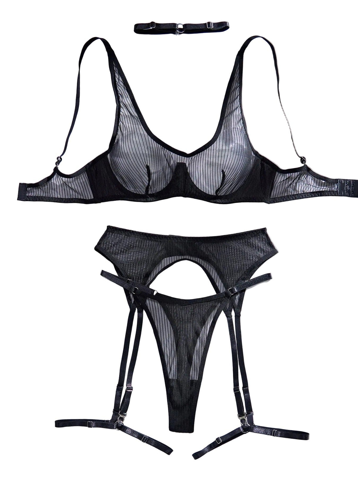 House Of Dasein Vertical Pattern Perspective Mesh Sexy Underwear Garter Belt Leg Ring Set - Medium Main image