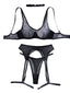 House Of Dasein Vertical Pattern Perspective Mesh Sexy Underwear Garter Belt Leg Ring Set - Medium