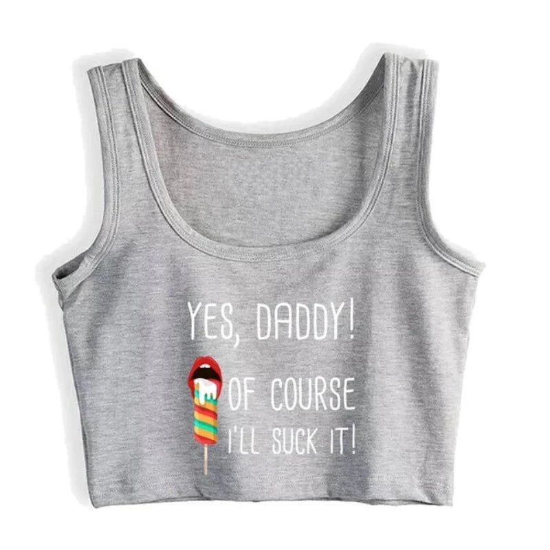 House Of Dasein Yes Daddy Ill Suck It Design Sexy Crop Top Ddlg Bdsm Kinky Submissive Tank Tops - Light Grey - S Main image