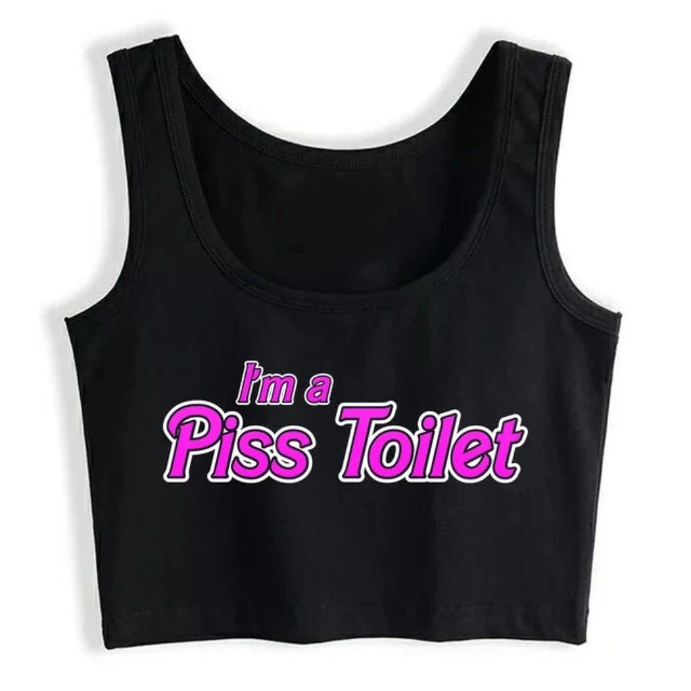 House Of Dasein Im A Piss Toilet Pink Design Slim Fit Crop Top Hotwife Humorous Flirtation Tank - Black - L Main image