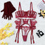 House Of Dasein Floral Embroidery Patchwork Sheer Mesh Sexy Lingerie Set For Women - Wine Red - Xl