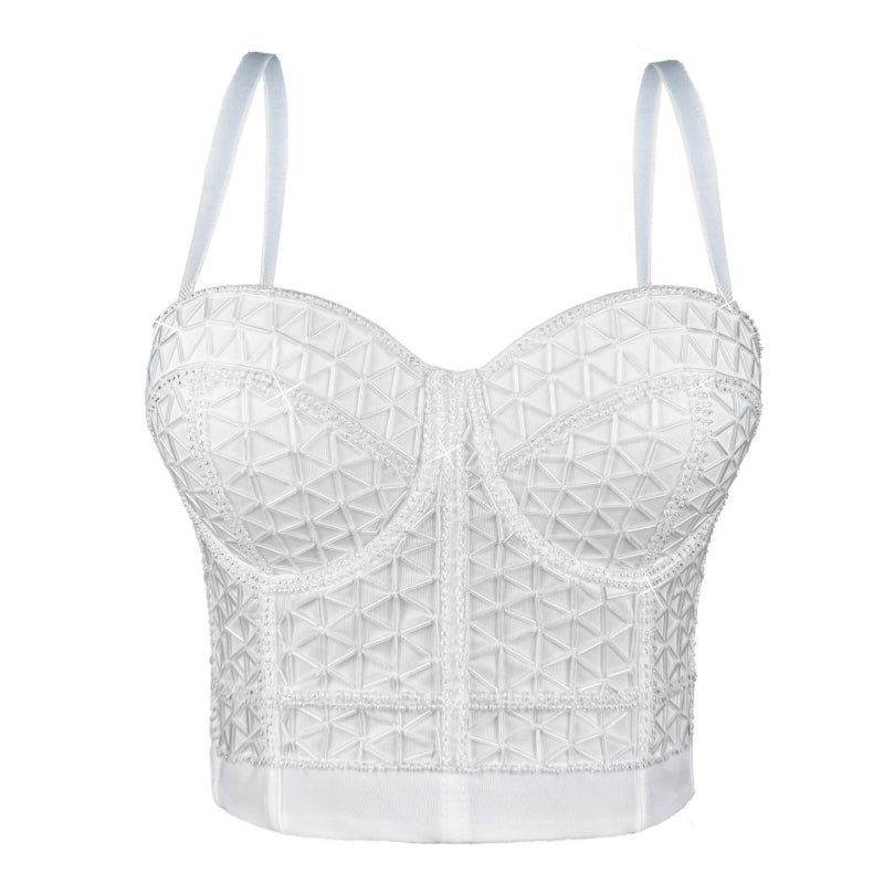 House Of Dasein Short Design Multi Color Pressed Stripe Outerwear Shaping Boned Bra With Padded Strappy Camisole - White - 40C/90