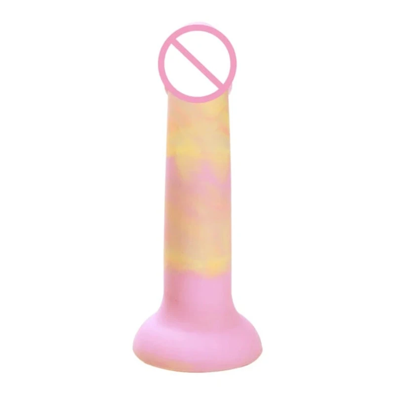 House Of Dasein Cute Jelly Silicone Soft Dildo Female G-Spot Masturbator Anal Butt Plug Adult Sex Toys Suction Cup For Women Beginner - Pink Yellow