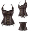 House Of Dasein Steampunk Corselet With Zip & Buckle Women Gothic Fishbone Corset Brown Xs