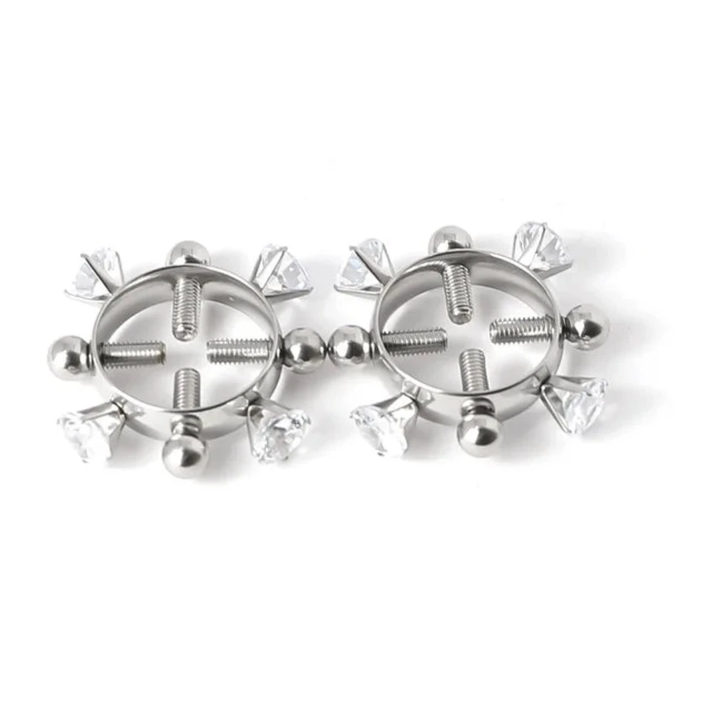 House Of Dasein Bdsm 2Pcs Nipple Clamps Stainless Steel Crystal Ring Breast Clips Stimulator Erotic Sm Toys For Women 5 Colors Choose - Silver