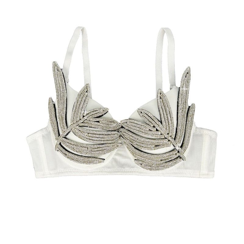 House Of Dasein Evening Dress Party High Design Silver 3D Rhinestone Shaping Bra Outerwear - White - 34B/75