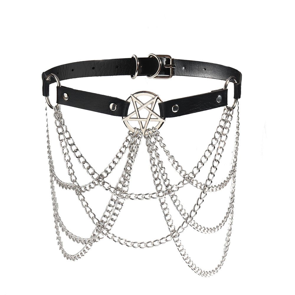 Veile Studios Womens Multi Layer Chain Belt Hollow Fringe Body Sexy Pin Buckle Five