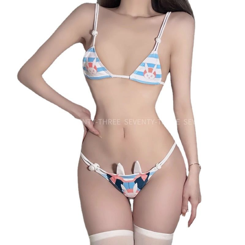 House Of Dasein Lolita Anime Girls Game Rabbit Cosplay Bikini Set Women Party Blue White Main image