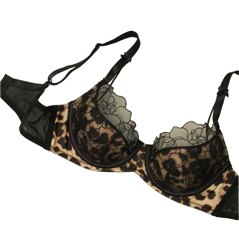 House Of Dasein Summer Cross Pattern Lace Women's Underwear Sexy Push Up Bra - Leopard Print Top - 85B