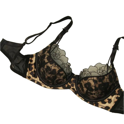 House Of Dasein Summer Cross Pattern Lace Women's Underwear Sexy Push Up Bra - Leopard Print Top - 85B