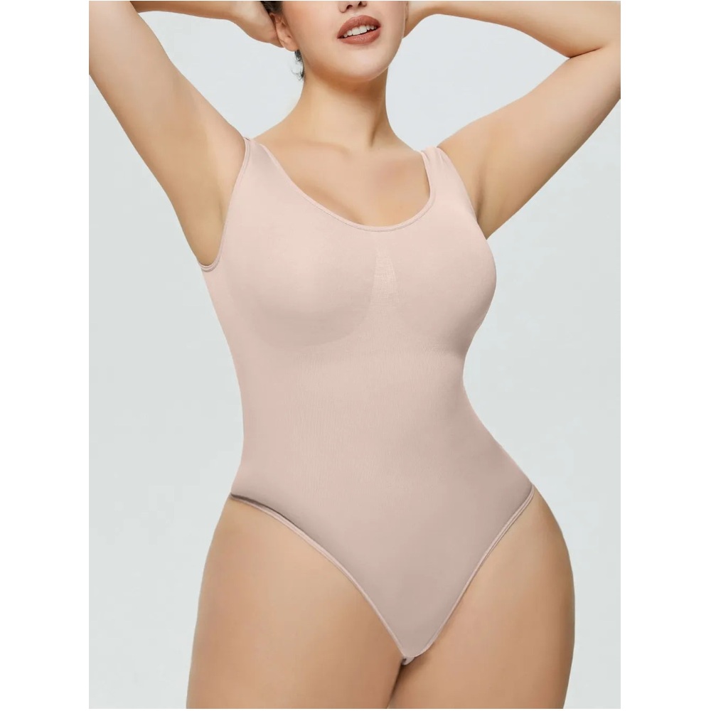Scoop Neck Wide Strap Shaping Bodysuit - Dust Storm - L