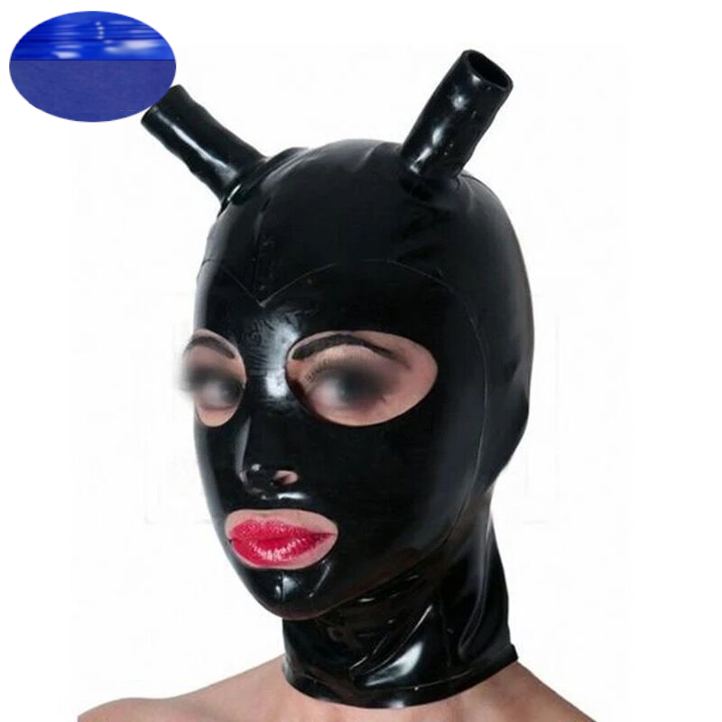 House Of Dasein Custom Sexy Latex Fetish Hood Wig Tube Pigtails Bdsm Play - Blue - L - Without Hair Main image
