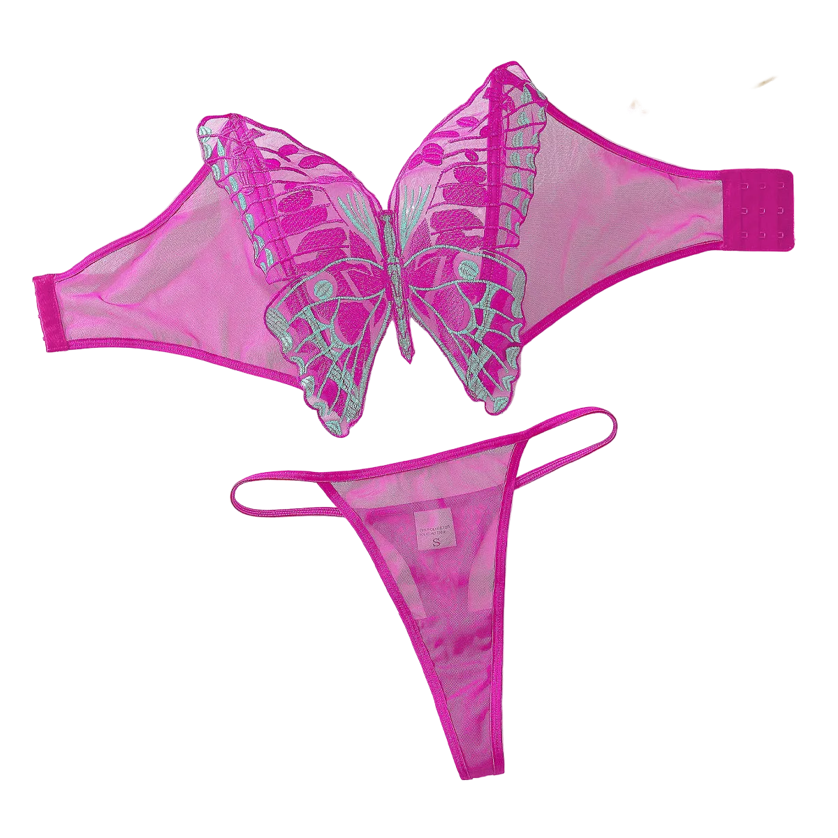 House Of Dasein Sexy Lingerie Women's Mesh Embroidery Bow Erotic Set - Rose Red - S