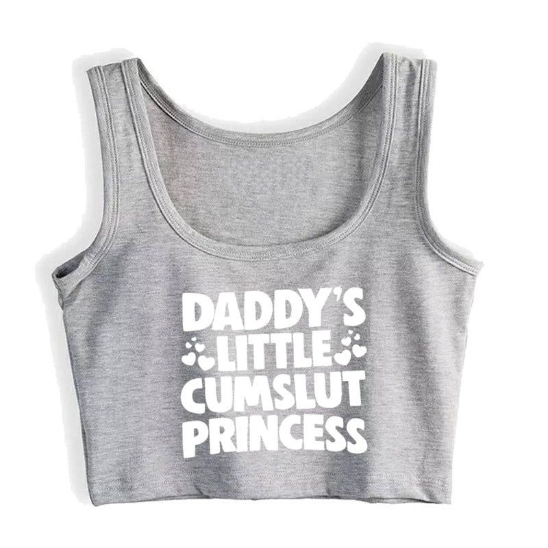House Of Dasein Daddys Little Princess Novelty Crop Tank Top Bdsm Ddlg Shirt - Gray - L