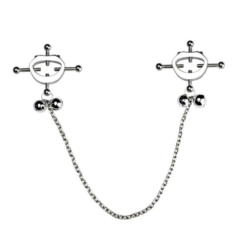 House Of Dasein Faak Breast Clip Leather Belt Bondage Stainless Steel Nipple Clamp With Chains - Qk-C8002