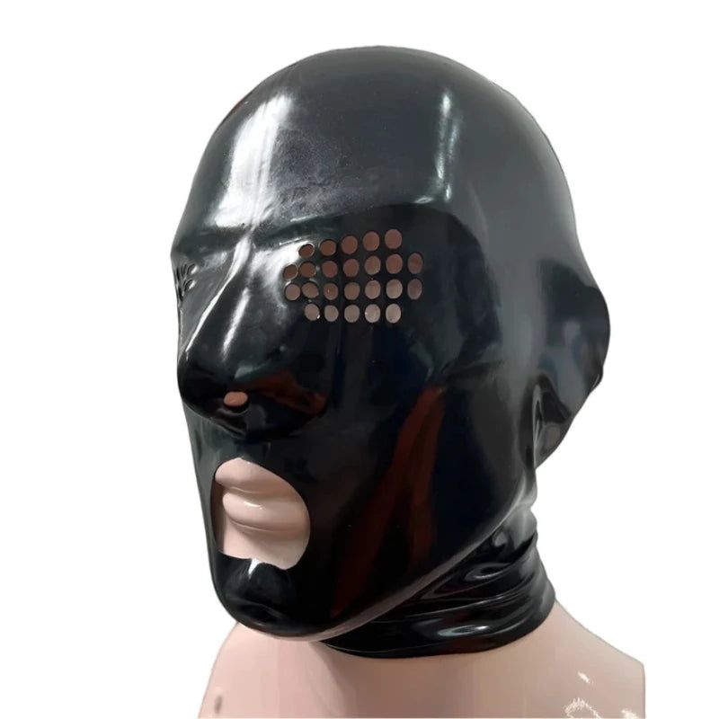 House Of Dasein Latex Gummi Hood Rubber Face Game Mask With Mesh Holes For Men And Women S Lm286 - Black - Xxl Main image