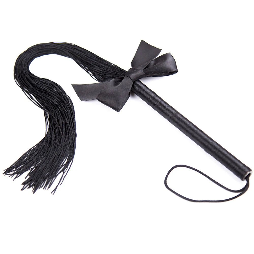 House Of Dasein 45Cm Black Silk Flogger With Ribbon Bow Bdsm Impact Play