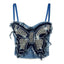House Of Dasein Cross Border Butterfly Strapless Bra With Unique High End Feel Fitted Spliced Denim Boned Bustier Camisole - Blue - 40C/90