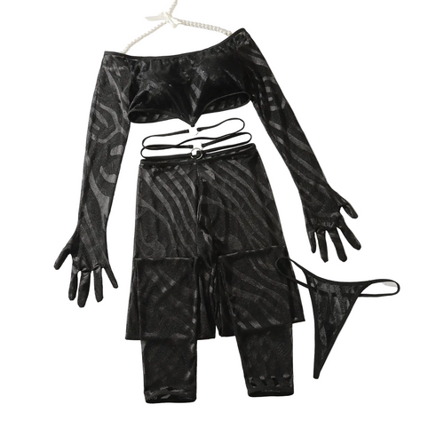 House Of Dasein Perspective Hot Girl Set Sexy Temptation Nightlife Underwear 3 Piece - Black - S