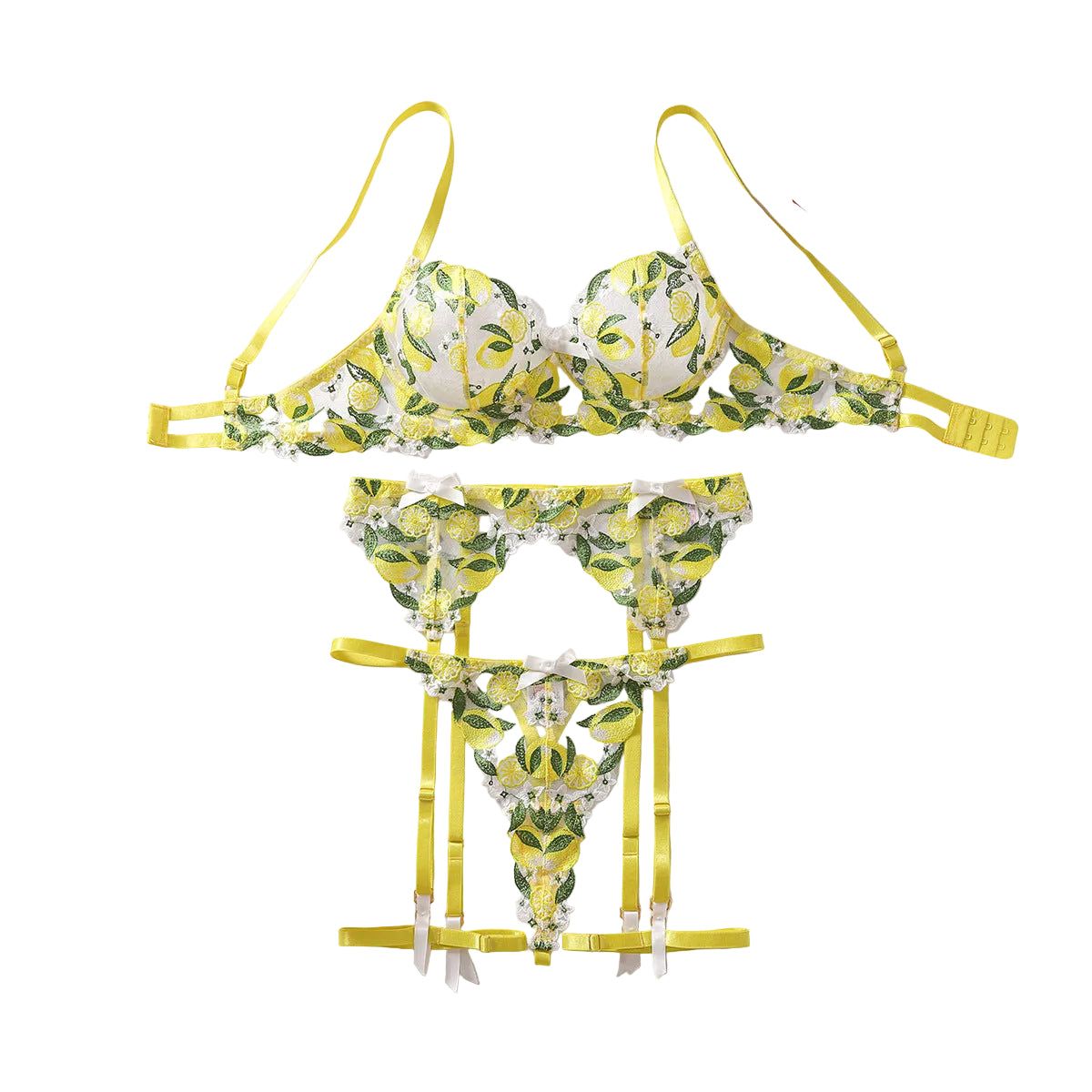 House Of Dasein Mesh Perspective Fashion Sexy Pure Desire Temptation Underwear Fun Four Piece Set - Lemon Yellow - L Main image