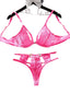 House Of Dasein Lace Splicing Hollow Perspective Design Sexy Lingerie Two Piece Set - Rose Red - L