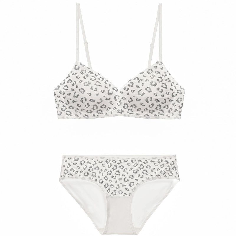 Seamless Women's Invisible Jelly Gel Fixed Cup Small Chest Gathering Soft Support Sexy Deep V Wireless Bra Set - White - Xl