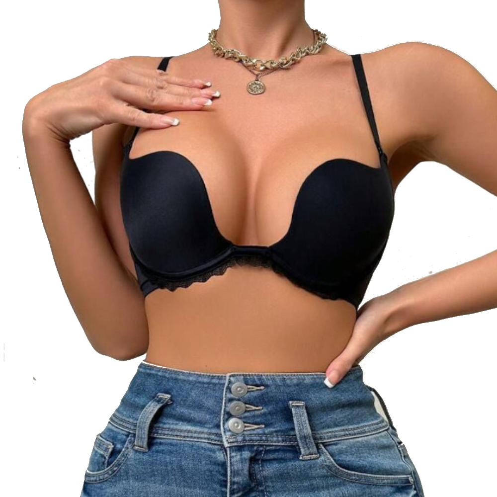 House Of Dasein Invisible Backless Deep V Sexy Seamless Push-Up Mango Cup U-Shape Beautiful Bra Wedding Dress Halter - Black - 75C Main image