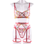 House Of Dasein Bright Cheery Fun Floral Lingerie Garter Belt Panties Bra Sets - Red - Xl