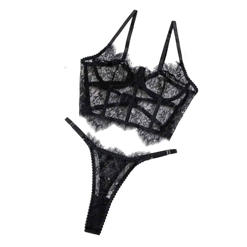 Sexy Transparent Leopard Print Temptation Boned Shapewear Camisole Bra Set - Black - M Main image