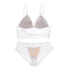 French Sexy Lace Underwear Thin Non Wired Triangle Cup Bra Shape Backless Set - White - M