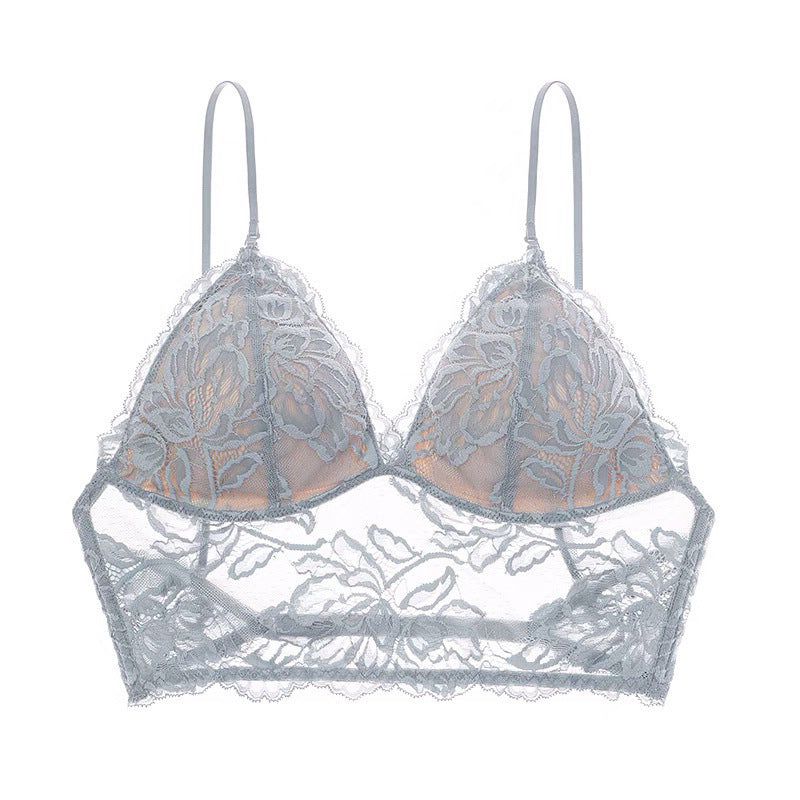 House Of Dasein French Sexy Thin Non Wired Bra Lace Embroidery Underwear For Women Shape Backless Strap Camisole - Gray Blue - L Main image