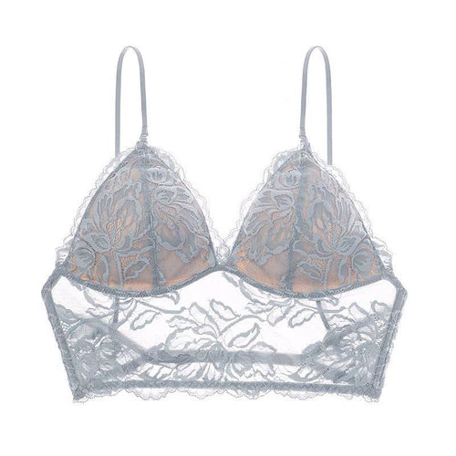 House Of Dasein French Sexy Thin Non Wired Bra Lace Embroidery Underwear For Women Shape Backless Strap Camisole - Gray Blue - L