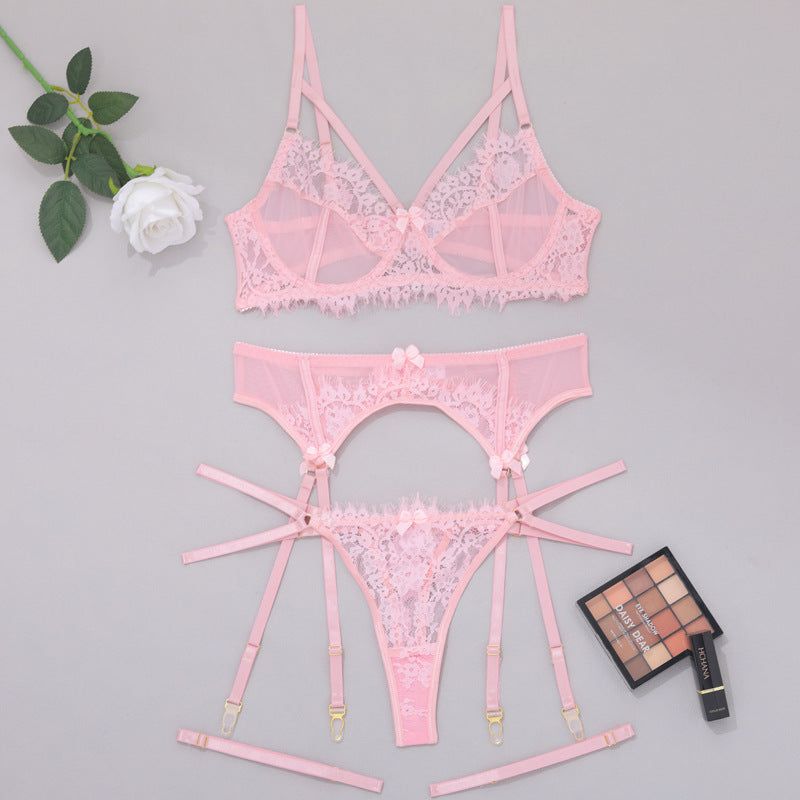 House Of Dasein Women's Lace Temptation Perspective Eyelash Strap Body Shaping Fun Underwear - Pink - Xl