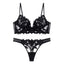 House Of Dasein Ultra-Thin Deep V Embroidered Lace Bra Set Sexy Lingerie - Black - M