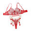 House Of Dasein Flower Embroidery Spliced Mesh Metal Chain Tassel Waistband Fun Four Piece Set - Red - M