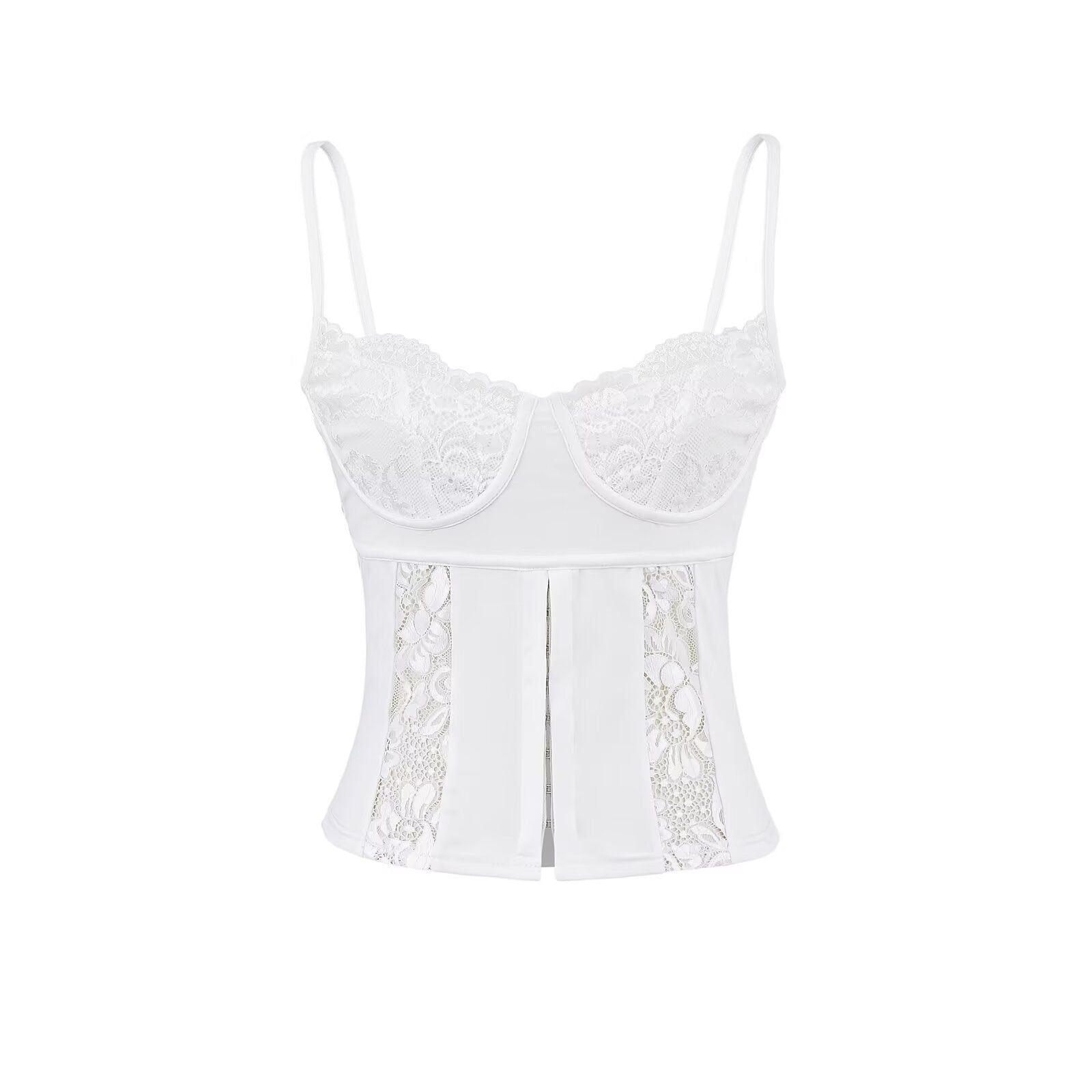 House Of Dasein Slim Fit Hollow-Out Lace Camisole With Snap Buttons - White - M
