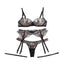 Embroidered Lace Splicing Polka Dot Mesh Sexy Lingerie Four Piece Set - Black Skin Color - M
