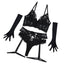 House Of Dasein Deep V Belt Steel Ring Gathering Side Folding Embroidery See Through Underwear Five Piece Set - Black - L