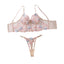 House Of Dasein Colorful Flower Embroidery Sexy Back Perspective Lingerie Bra Two Piece Set - Skin Purple - L