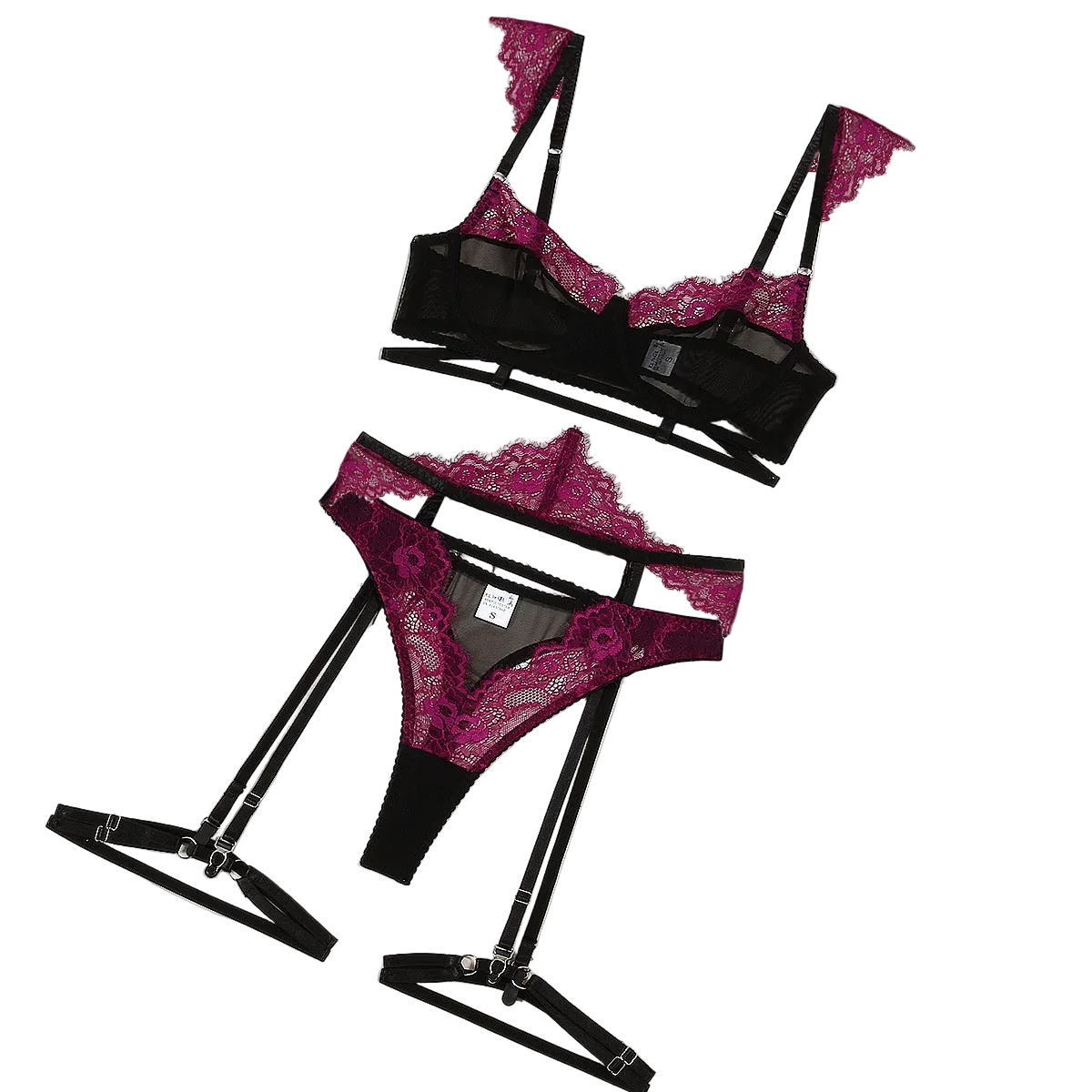 House Of Dasein Fashion Lace Splicing Mesh Collision Erotic Fun Four Piece Set For Women - Dark Purple - S