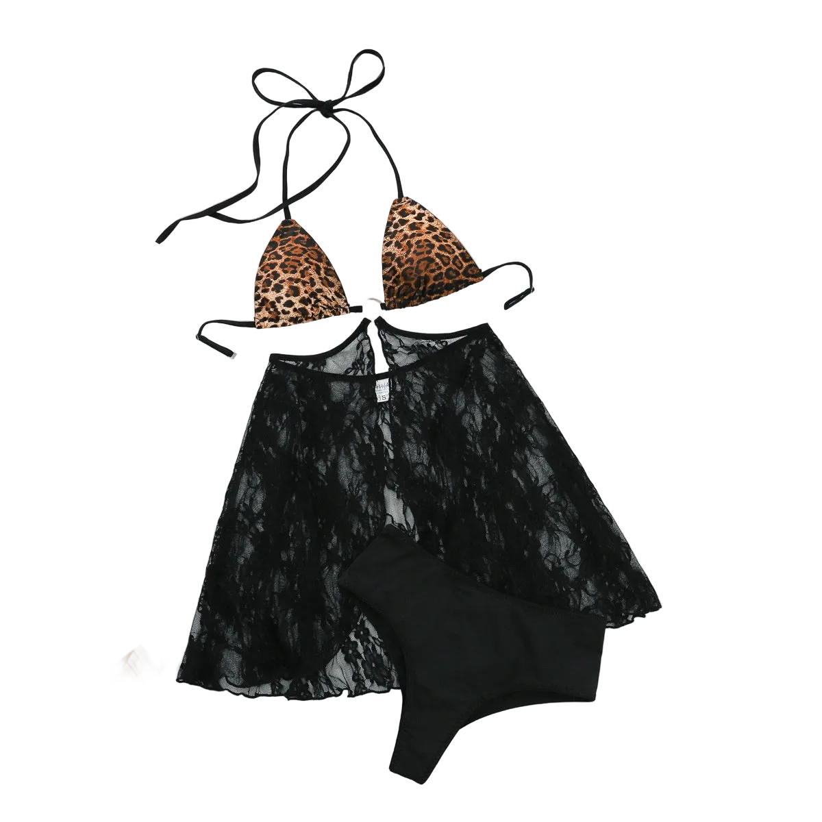 House Of Dasein Fashion Niche Sexy Comfortable Waist Baring Leopard Print Hanging Neck Underwear Set - Black Leopard Pattern Color - S