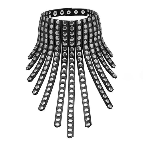 House Of Dasein Black Leather Punk Metal Ring Choker For Women Kitty Collar