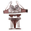 House Of Dasein French Sexy Embroidery Flower Soft Steel Ring Lace Bra Underwear Set - Brown - S