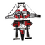 House Of Dasein Sexy Lingerie Embroidery Flower Tie Cross Hollow Perspective Five Piece Set - Black And Red - S