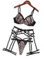 House Of Dasein Sexy Bra Set With Leopard Pattern Splicing 4 Piece - L